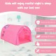 Pink kids play tent with starry sky design, made of peach skin fabric, featuring mesh windows for ventilation and.