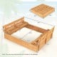 Kids wooden sandbox with foldable bench seats, made of fir wood, designed for 3-4 children, featuring a bottomless.