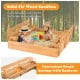 Close-up view of the smooth, polished surface of the kids' wooden sandbox made of fir wood, ensuring safety for.