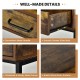 Close-up of the rustic wood grain surface and sturdy metal frame of the industrial vanity table for stylish makeup.
