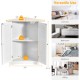 Freestanding white bathroom corner storage cabinet with shutter doors, adjustable shelves, and spacious storage for.