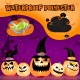Inflatable pumpkin family decoration with LED lights, waterproof polyester, perfect for Halloween yard display.