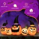 Side view of the inflatable pumpkin family showcasing vibrant colors and wizard hats, ideal for Halloween yard.