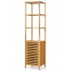 Slim bamboo floor storage cabinet with 4 tiers, shutter door, and anti-toppling device, ideal for small spaces.