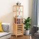 Slim bamboo floor storage cabinet with 4 tiers, shutter door, and anti-toppling device, perfect for small spaces.