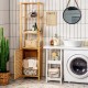 Slim bamboo floor storage cabinet with shutter door, featuring 4 tiers and anti-toppling device, perfect for small.