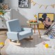 Kids rocking chair in blue with solid wood legs, perfect for reading and relaxing in a kid's room or living area.