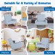 Kids rocking chair in blue with solid wood legs, designed for ages 3-5, perfect for reading and relaxing in various.