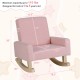 Kids rocking chair in pink with solid wood legs, designed for ages 3-5, featuring ergonomic support and gentle rocking.