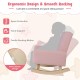 Kids rocking chair in pink with solid wood legs, ergonomic design, and gentle rocking motion for ages 3-5.