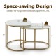 Modern nesting coffee table set of 2 in white with sturdy steel frame, ideal for living room or small apartment.