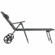 Side view of gray patio reclining chaise lounge with adjustable neck pillow and heavy-duty aluminum frame for outdoor.