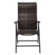 Folding rattan reclining chair with adjustable backrest, durable PE rattan, and steel frame, ideal for outdoor.