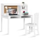Compact white kids' study desk with a large smooth tabletop, hutch, and adjustable shelf for organized learning space.