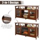 58-inch brown TV stand with 2 cabinets, removable central shelf for 18" fireplace, and ample storage for living room.