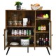 Rustic brown buffet kitchen storage cupboard with two door cabinets and adjustable shelves for stylish organization.