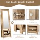 Freestanding wooden cosmetics storage cabinet with full-length mirror, 6 shelves, and adjustable bottom rack for.