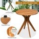 Round 27-inch solid wood bistro table with X-shape legs, varnished for waterproofing, perfect for outdoor or indoor use.