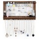 Wall mounted jewelry rack showcasing a variety of earrings and necklaces, made of durable pine wood for stylish.