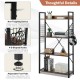 Industrial 4-tier bookshelf in rustic brown with adjustable shelf, s-shaped hooks, and sturdy steel frame for versatile.