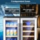 Dual-zone wine and beverage cooler with independent temperature control, holding 18 wine bottles and 57 cans.