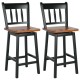 Set of 2 black swivel bar stools with 360° rotation, solid rubberwood frame, 24.5-inch height for kitchen or dining use.