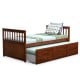 Twin Captain’s bed in walnut with pull-out trundle and 3 storage drawers, perfect for sleepovers and guest.
