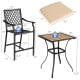 Patio bar set featuring 2 ergonomic bar stools with cushions and 1 square table, perfect for outdoor relaxation.