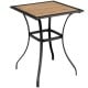 Square table from the 3 Pieces Patio Bar Set, featuring a wood-like top and sturdy black steel frame for outdoor use.