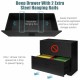 Deep drawer of a black 2-drawer lateral file cabinet with adjustable steel hanging bars for organized document storage.