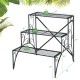3-tier black metal plant stand with widened grid shelves for outdoor use, offering ample storage and quick drainage.