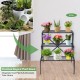 3-tier black metal plant stand with widened grid shelf for indoor and outdoor use, ideal for organizing plants and.