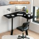 L-shaped electric standing desk in black with LCD display, height adjustable from 28.5" to 45.5", ideal for.