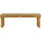 Acacia wood dining bench with slatted seat, natural teak color, sturdy U-shaped legs, ideal for outdoor and indoor use.