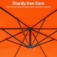 View of the sturdy iron core with 8 ribs of the 10FT orange offset umbrella, designed for enhanced stability and.