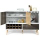 Mid-century buffet sideboard with wine rack, storage cabinet, and adjustable shelves for kitchen or dining room use.