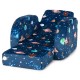 3-in-1 convertible kid sofa bed in blue with planet pattern, designed for comfort and relaxation in playrooms or.