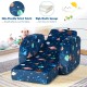 Convertible 3-in-1 kid sofa bed in blue with planet patterns, made of soft velvet and high-elastic sponge for comfort.