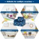 Convertible kid sofa bed in blue with planet patterns, perfect for playrooms, living rooms, and bedrooms.