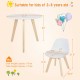 Modern kids activity play table and two chairs set with white cushion and sturdy beech legs, perfect for children's.