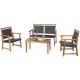 4-piece outdoor patio rattan furniture sofa set with acacia wood frame, ideal for garden relaxation and gatherings.