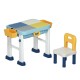 Kids activity table set with chair in blue and yellow, featuring storage compartments and adjustable heights for.