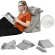 Adjustable gray memory foam back support pillow set, perfect for reading or lounging in multiple positions.