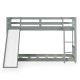 Gray twin over twin bunk bed with slide, showcasing a sturdy frame and safe, wide-step ladder for kids' easy access.