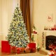 7-foot pre-lit snow flocked Christmas tree with 1116 tips, featuring warm white lights and a sturdy metal stand.