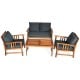 4-piece wooden patio furniture set featuring a loveseat and two chairs with soft cushions, perfect for outdoor.