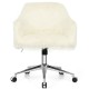 Fluffy faux fur vanity office chair in beige with a sturdy metal base, adjustable height, and 360-degree swivel for.