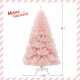6ft pink artificial Christmas tree with hinged construction and X-shaped metal stand, perfect for festive decoration.