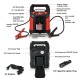 Jump starter air compressor power bank with LED light, 1500A peak current, and multiple charging ports for 12V vehicles.