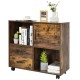 Mobile file cabinet in brown with open compartments, drawers, and wheels for easy movement, ideal for office or home.